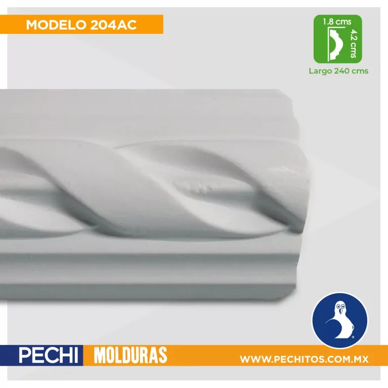 moldura para interior 204AC-2 – Cornisa de Poliuretano Importada Lisa y Decorada